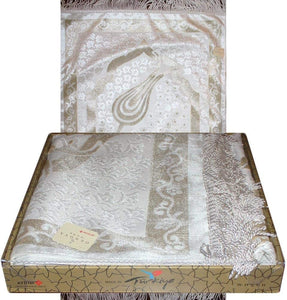 Gift Box Prayer Mat - Luxury Islamic Prayer Rug White Shimmery Kaba (Silver)