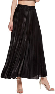 CHARTOU Women's Premium Metallic Shimmer Accordion Pleated Long Maxi Skirt