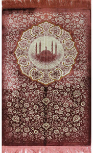 Modefa Turkish Velvet Prayer Rug Adult Janamaz Namaz Seccade Prayer Mat Carpet Floral Mosque (Pink)