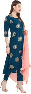 Janasya Indian Tunic Tops Crepe Kurti Set with Dupatta for Women