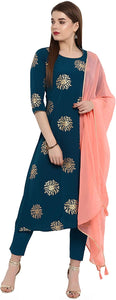 Janasya Indian Tunic Tops Crepe Kurti Set with Dupatta for Women
