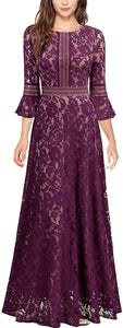 MISSMAY Women's Vintage Full Lace Contrast Bell Sleeve Formal Long Dress - Zainab's Closet