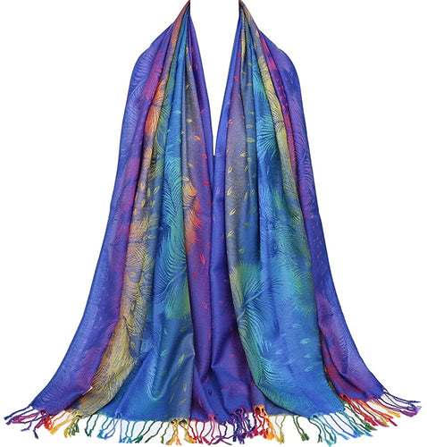Multicolor Floral Womens Jacquard Cotton Pashmina Wrap Shawl Tassel Scarf - Zainab's Closet