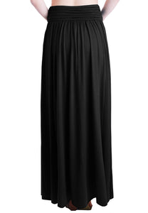 TRENDY UNITED Women's Rayon Spandex High Waist Shirring Maxi Skirt with Pockets (BLK, Large) - Zainab's Closet
