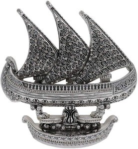 Modefa Islamic Turkish Table Decor Showpiece Gift Sculpture Figure Arabic 99 Names of Allah Sailboat (Silver)