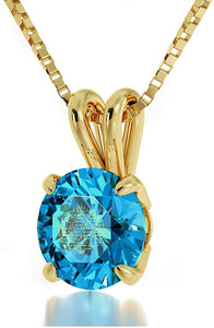 NanoStyle Jewelry Yellow Gold Plated Arabic Necklace Islamic Ayatul Kursi Inscribed in 24kt Gold on Crystal, 18" Chain