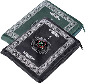 Hitopin Islamic, Travel Prayer Mat with Compass Pocket Sized Carry Bag and Attached Compass with Qibla Finder Praying Rug Portable Nylon Waterproof 2 Colors 2Packs