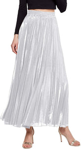 CHARTOU Women's Premium Metallic Shimmer Accordion Pleated Long Maxi Skirt