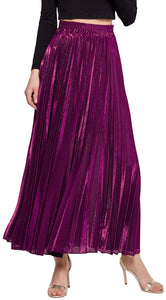 CHARTOU Women's Premium Metallic Shimmer Accordion Pleated Long Maxi Skirt