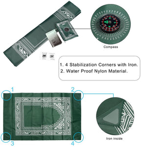 Hitopin Islamic, Travel Prayer Mat with Compass Pocket Sized Carry Bag and Attached Compass with Qibla Finder Praying Rug Portable Nylon Waterproof 2 Colors 2Packs