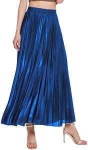 CHARTOU Women's Premium Metallic Shimmer Accordion Pleated Long Maxi Skirt