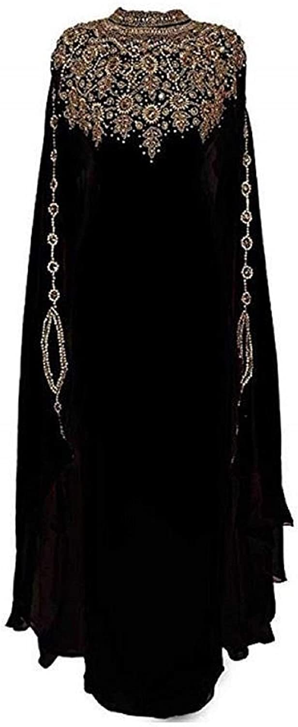 WUBU Moroccan Black Maxi Kaftan Long Evening Gown - Zainab's Closet