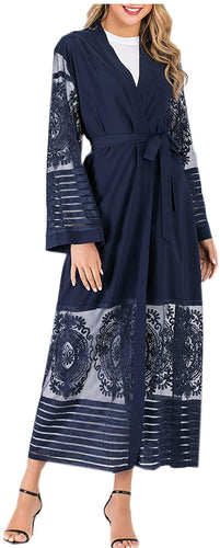 Abetteric Womens Embroidered Dubai Style Muslim Abaya Robe