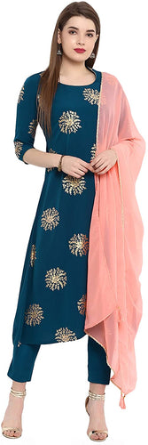 Janasya Indian Tunic Tops Crepe Kurti Set with Dupatta for Women