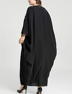 Flygo Women's Batwing Plaid Floral Printed Short Sleeve Oversized Maxi Dress