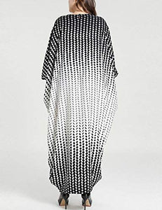Flygo Women's Batwing Plaid Floral Printed Short Sleeve Oversized Maxi Dress