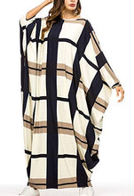 Load image into Gallery viewer, Flygo Women&#39;s Batwing Plaid Floral Printed Short Sleeve Oversized Maxi Dress