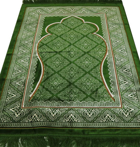 Prayer Rug - Wide Plush Velvet Quality Namaz Sajjadah Namaz Seccade Turkish Prayer Mat Carpet Elegant Green