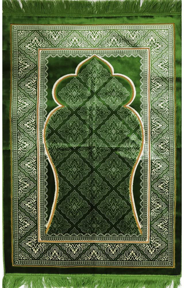 Prayer Rug - Wide Plush Velvet Quality Namaz Sajjadah Namaz Seccade Turkish Prayer Mat Carpet Elegant Green