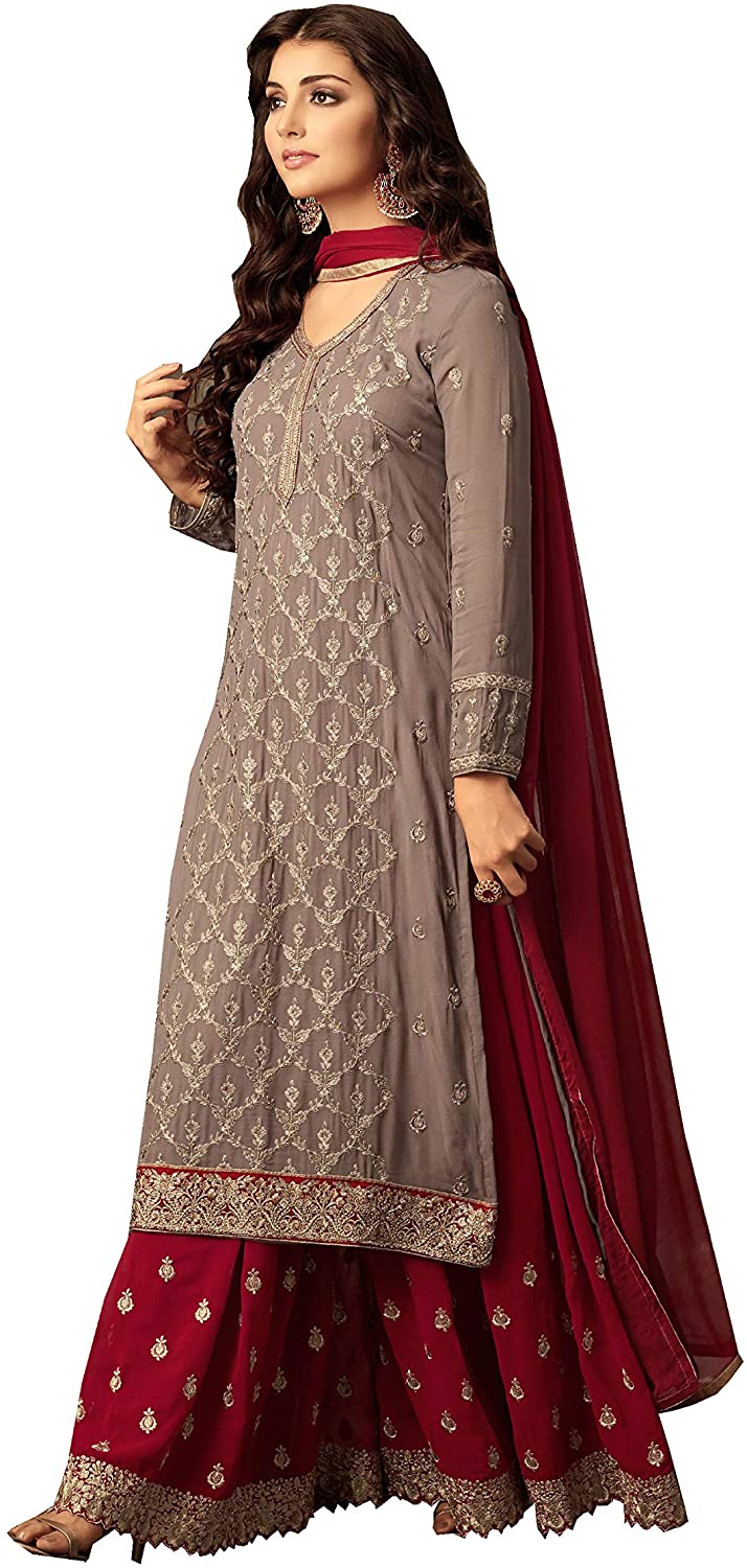 Delisa Indian/Pakistani Ethnic Wear Georgette Plaazosharara for Women
