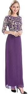 MANER Chiffon Beaded Sequin 3/4 Sleeve Long Gown - Zainab's Closet