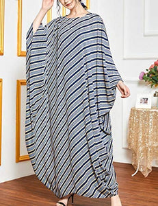 Flygo Women's Batwing Plaid Floral Printed Short Sleeve Oversized Maxi Dress