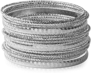 Ensoul Multiple Textured Metal Bracelets & Bangles Set for Girls 18Pcs/Set