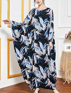 Flygo Women's Batwing Plaid Floral Printed Short Sleeve Oversized Maxi Dress