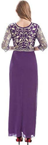 MANER Chiffon Beaded Sequin 3/4 Sleeve Long Gown - Zainab's Closet