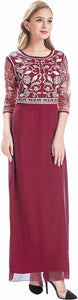 MANER Chiffon Beaded Sequin 3/4 Sleeve Long Gown - Zainab's Closet