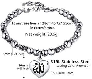 PROSTEEL Childrens' Allah Bracelet, Islamic Jewelry Stainless Steel Beaded Chain Bracelet, fits Wrist from 5.9'' to 7.9''