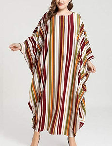 Flygo Women's Batwing Plaid Floral Printed Short Sleeve Oversized Maxi Dress