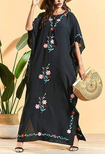 Load image into Gallery viewer, Flygo Women&#39;s Batwing Plaid Floral Printed Short Sleeve Oversized Maxi Dress