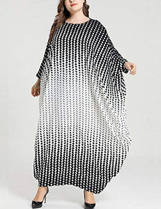 Flygo Women's Batwing Plaid Floral Printed Short Sleeve Oversized Maxi Dress