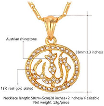 Load image into Gallery viewer, U7 Unisex Platinum / 18K Gold Plated Allah Pendant with 22 inch Link Chain Necklace