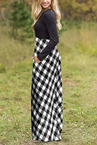 ZESICA Women's Floral Print Long Sleeve Pockets Empire Waist Pleated Long Maxi Dress