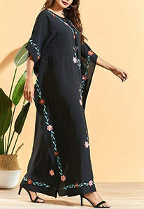 Flygo Women's Batwing Plaid Floral Printed Short Sleeve Oversized Maxi Dress