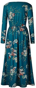 ZESICA Women's Floral Print Long Sleeve Pockets Empire Waist Pleated Long Maxi Dress