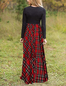 ZESICA Women's Floral Print Long Sleeve Pockets Empire Waist Pleated Long Maxi Dress