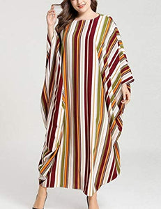 Flygo Women's Batwing Plaid Floral Printed Short Sleeve Oversized Maxi Dress