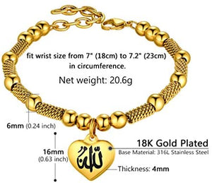 PROSTEEL Childrens' Allah Bracelet, Islamic Jewelry Stainless Steel Beaded Chain Bracelet, fits Wrist from 5.9'' to 7.9''