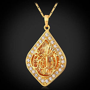 U7 Unisex Platinum / 18K Gold Plated Allah Pendant with 22 inch Link Chain Necklace