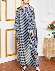 Flygo Women's Batwing Plaid Floral Printed Short Sleeve Oversized Maxi Dress