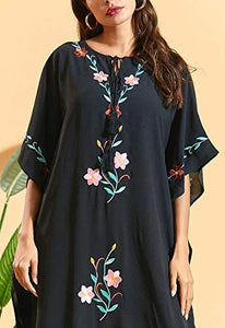 Flygo Women's Batwing Plaid Floral Printed Short Sleeve Oversized Maxi Dress