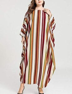 Flygo Women's Batwing Plaid Floral Printed Short Sleeve Oversized Maxi Dress
