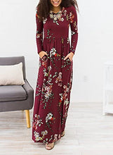 Load image into Gallery viewer, ZESICA Women&#39;s Floral Print Long Sleeve Pockets Empire Waist Pleated Long Maxi Dress