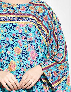 Flygo Women's Batwing Plaid Floral Printed Short Sleeve Oversized Maxi Dress