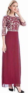 MANER Chiffon Beaded Sequin 3/4 Sleeve Long Gown - Zainab's Closet