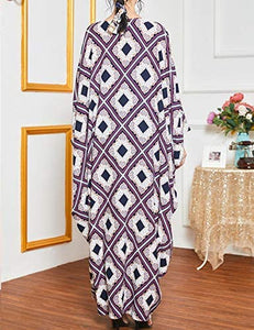 Flygo Women's Batwing Plaid Floral Printed Short Sleeve Oversized Maxi Dress