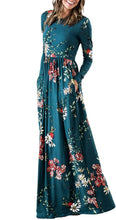 Load image into Gallery viewer, ZESICA Women&#39;s Floral Print Long Sleeve Pockets Empire Waist Pleated Long Maxi Dress